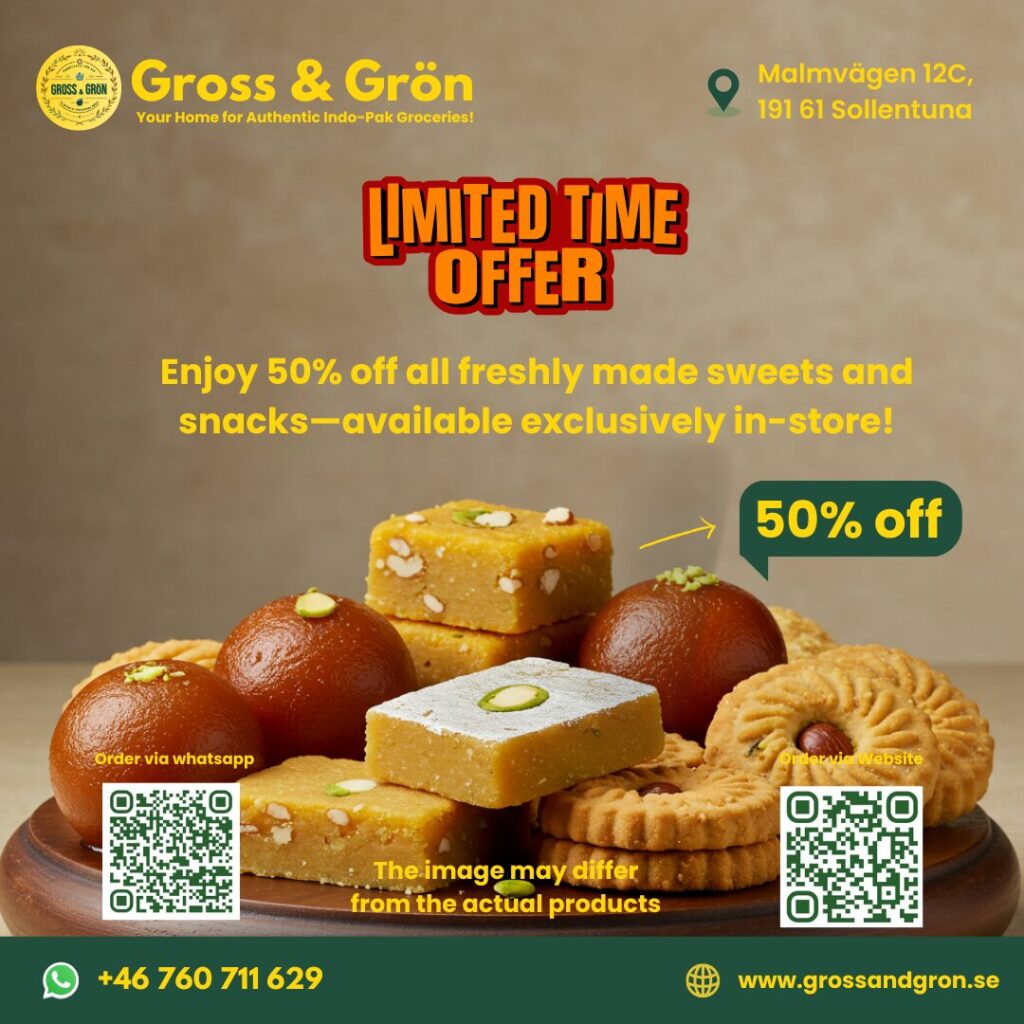 50% off on all freshly made sweets and snacks 