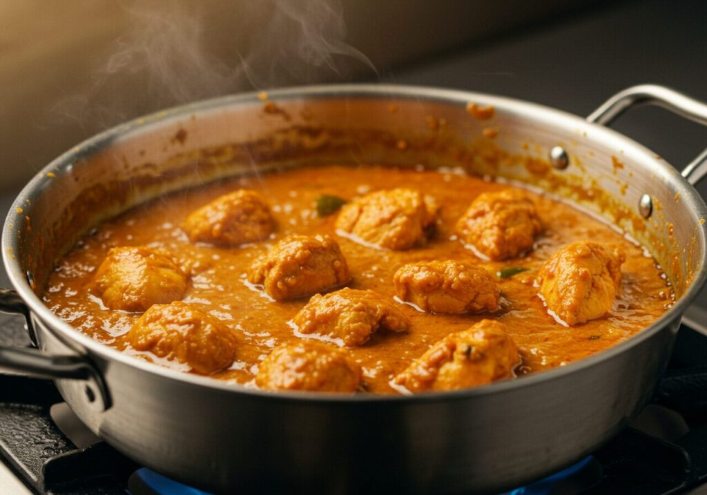 Chicken tikka masala in cooking pot
